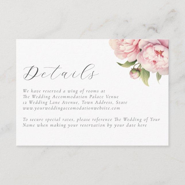 Elegant Blush Floral Watercolor Wedding Details Enclosure Card (Front)