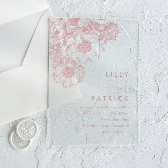 Elegant Blush Floral Wedding Acrylic Invitations (Creator Uploaded)