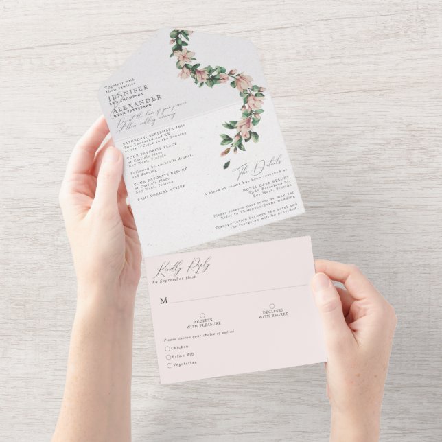 Elegant Blush Floral Wedding All In One Invitation (Tearaway)