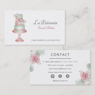 Elegant Blush Floral Wedding Cake Makers Bakery Business Card