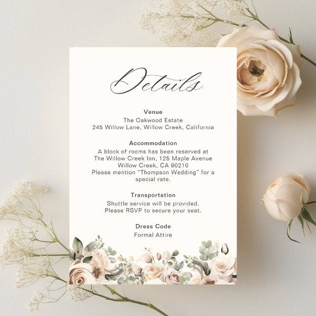 Elegant Blush Floral Wedding Details Enclosure Card (Creator Uploaded)