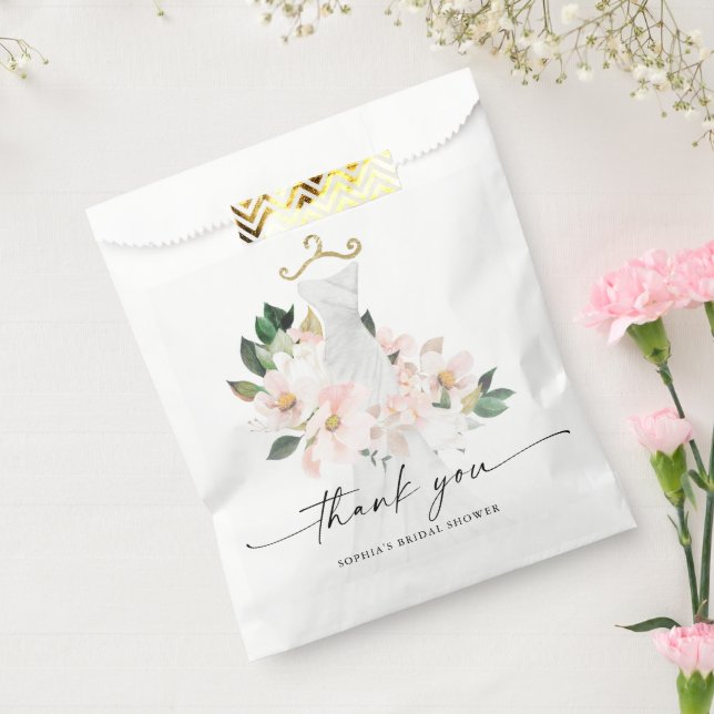 Elegant Blush Floral Wedding Dress Bridal Shower Favour Bags (Sealed)