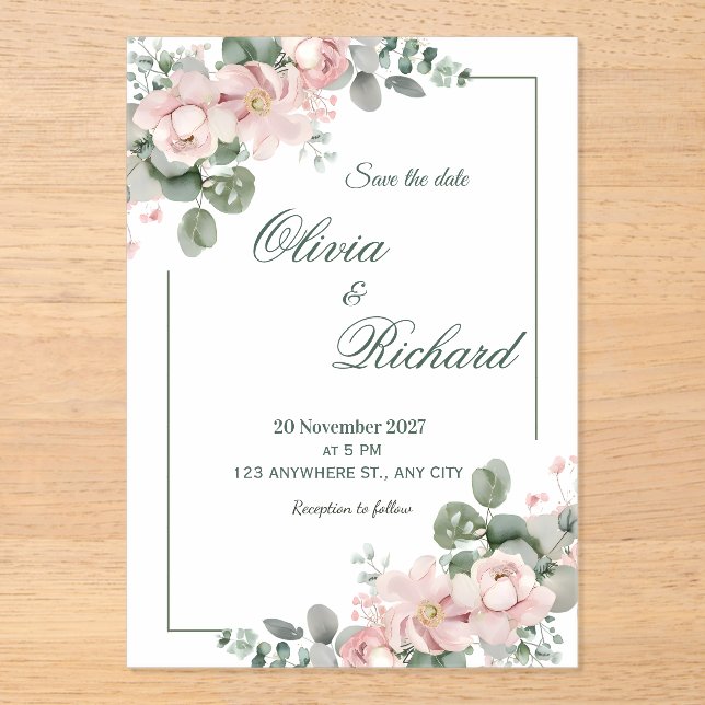 Elegant Blush Floral Wedding Invitation (Front)