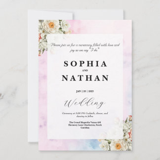 Elegant Blush Floral Wedding Invitation 