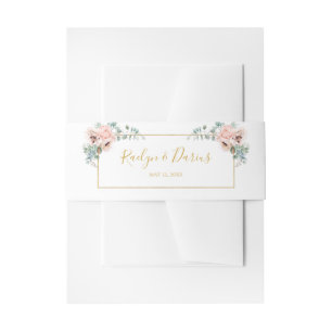 Elegant Blush Floral Wedding Invitation Belly Band