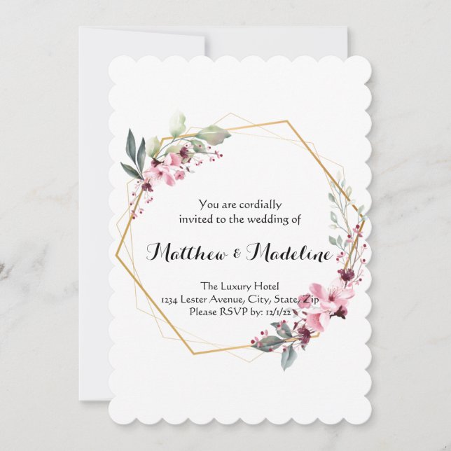 Elegant Blush Floral Wedding Invitations (Front)