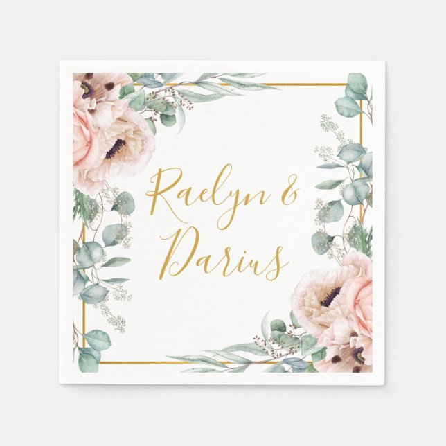 Elegant Blush Floral | Wedding Napkins (Front)
