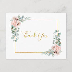 Elegant Blush Floral   Wedding Thank You Postcard