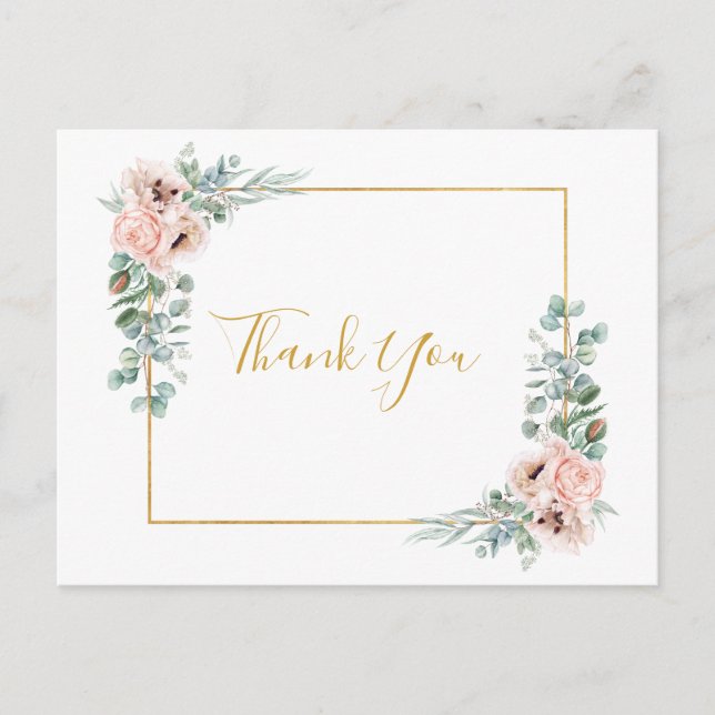 Elegant Blush Floral | Wedding Thank You Postcard (Front)