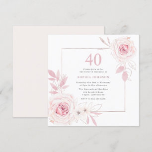 Elegant Blush Floral Wreath Frame 40th Birthday Invitation