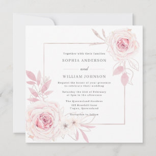 Elegant Blush Floral Wreath with Frame Wedding Invitation