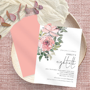 Elegant Blush Florals Eightieth Birthday Party  Invitation