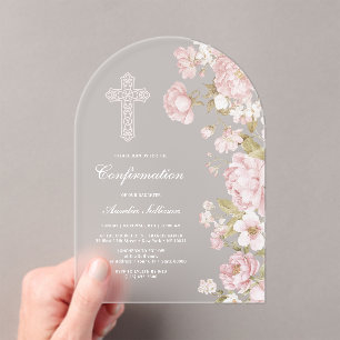 Elegant Blush Flowers Arch Confirmation Acrylic Invitations
