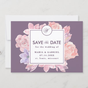 Elegant blush flowers. Trendy purple Save The Date