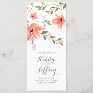 Elegant Blush Flowers Watercolor Wedding Programs Programme