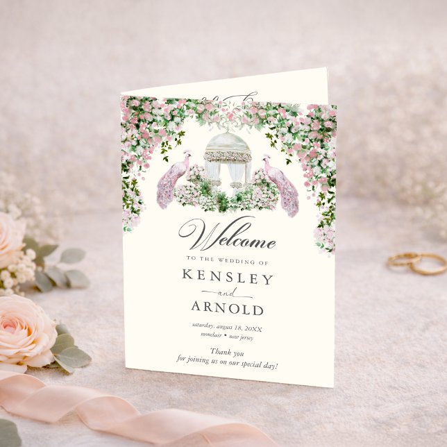 Elegant Blush Garden Folded Wedding Program Programme (Creator Uploaded)