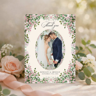 Elegant Blush Garden Photo Thank You Card