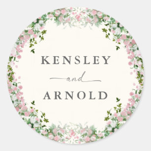 Elegant Blush Garden Wedding Classic Round Sticker