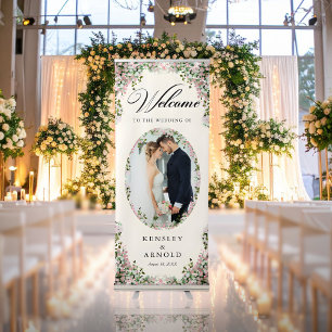 Elegant Blush Garden Wedding Photo Welcome Retractable Banner