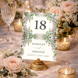 Elegant Blush Garden Wedding Table Number