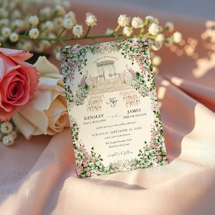 Elegant Blush Garden Wedding with Monogram Invitation