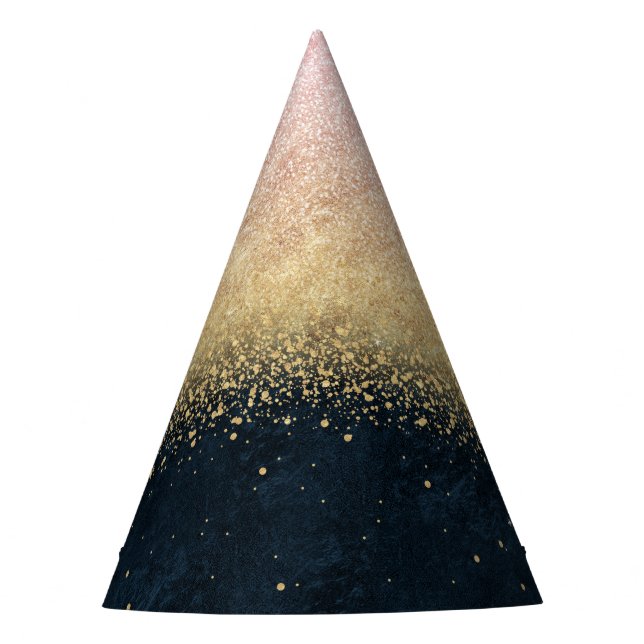 Elegant blush gold and blue simple confetti design party hat (Front)