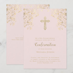 Elegant Blush Gold Bible Verse  Confirmation  Invitation