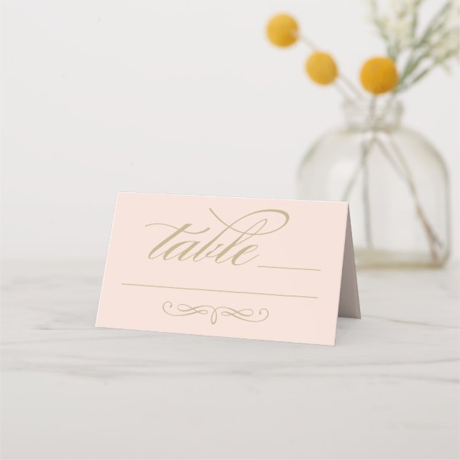 Elegant Blush Gold Calligraphy Script Wedding Place Card (Front)