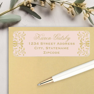 Elegant Blush Gold Damask Wedding Address