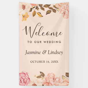 Elegant Blush Gold English Floral Wedding Party Banner