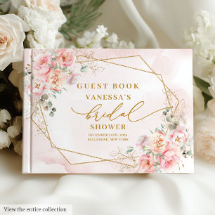 Elegant blush gold floral bridal shower guest book