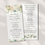 Elegant Blush Gold Floral Greenery Wedding Programme<br><div class="desc">This elegant rustic style wedding ceremony program design features a beautiful border arrangement of neutral watercolor flowers, including painted roses, ranunculus flowers, and leaves in shades of white, blush pink, cream, gold, green. Perfect for a spring or summer event. Personalise the stylish leaf green and dark grey text on both...</div>