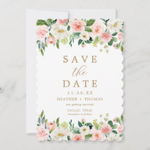 Elegant Blush Gold Floral Watercolor Wedding Save The Date