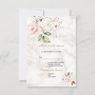 Elegant Blush Gold Flowers Monogram Wedding RSVP Card