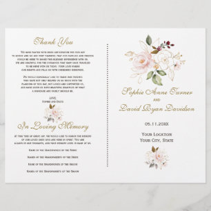 Elegant Blush Gold Flowers Wedding Program