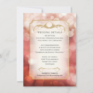 Elegant Blush Gold Glitter Bokeh Sparkle Wedding Invitation
