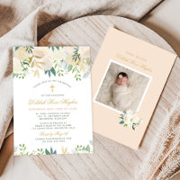 Elegant Blush Gold Green Floral Girl Baptism