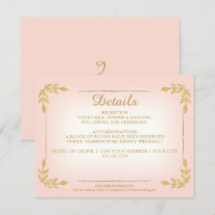 Elegant Blush Gold Greenery Classy Wedding Details Invitation