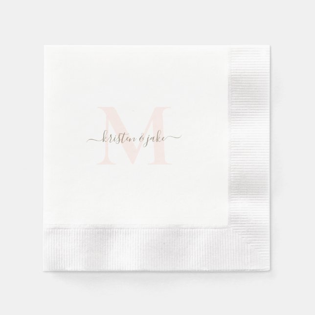 Elegant Blush & Gold Monogram Swash Wedding II Napkin (Front)