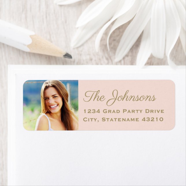Elegant Blush Gold Photo Graduation Return Address (Insitu)