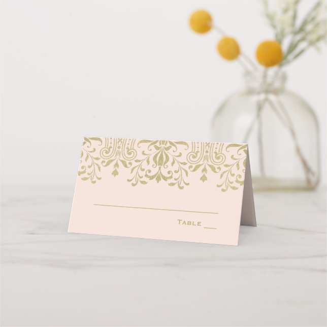 Elegant Blush Gold Vintage Glamour Wedding Place Card (Front)