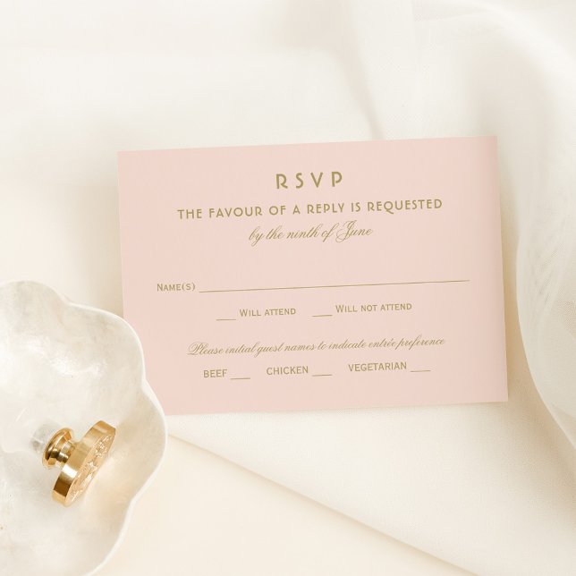 Elegant Blush Gold Vintage Glamour Wedding RSVP Card (Creator Uploaded)