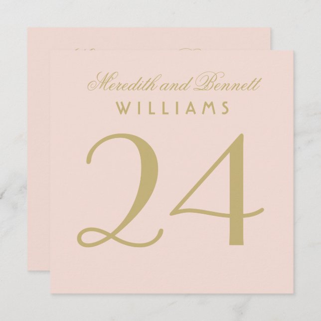 Elegant Blush Gold Wedding Monogram Table Number (Front/Back)