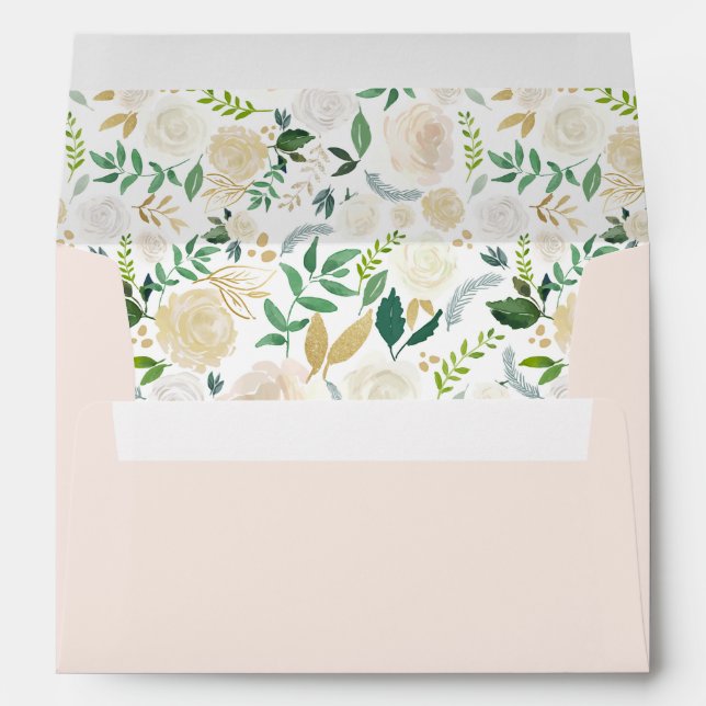 Elegant Blush Green Floral Greenery Wedding Envelope (Back (Bottom))