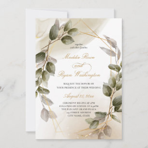 Elegant Blush Green & Gold Foliage Wedding  Invitation