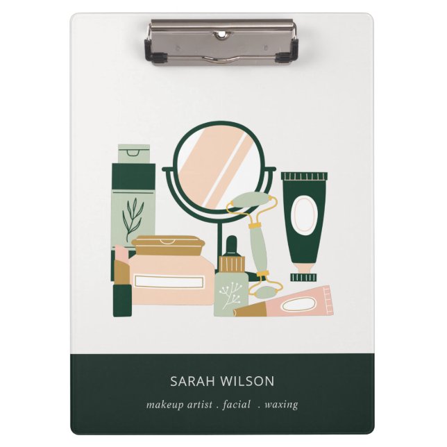 Elegant Blush Green Makeup Artist Cosmologist Clipboard (Front)