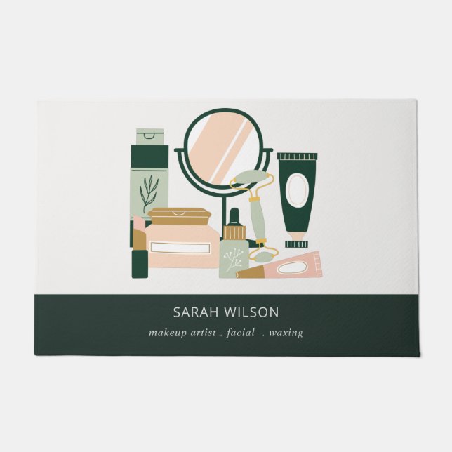 Elegant Blush Green Makeup Artist Cosmologist Doormat (Front)