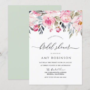 Elegant Blush & Greenery Floral Bridal Shower Invitation