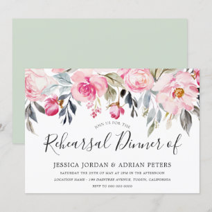 Elegant Blush & Greenery Floral Rehearsal Dinner Invitation