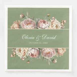 Elegant Blush Greenery Peonies Paper Napkin
